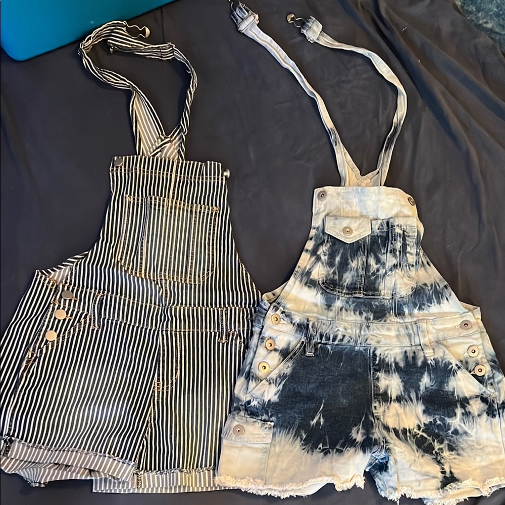Striped and Tie-Dye Overall Shorts